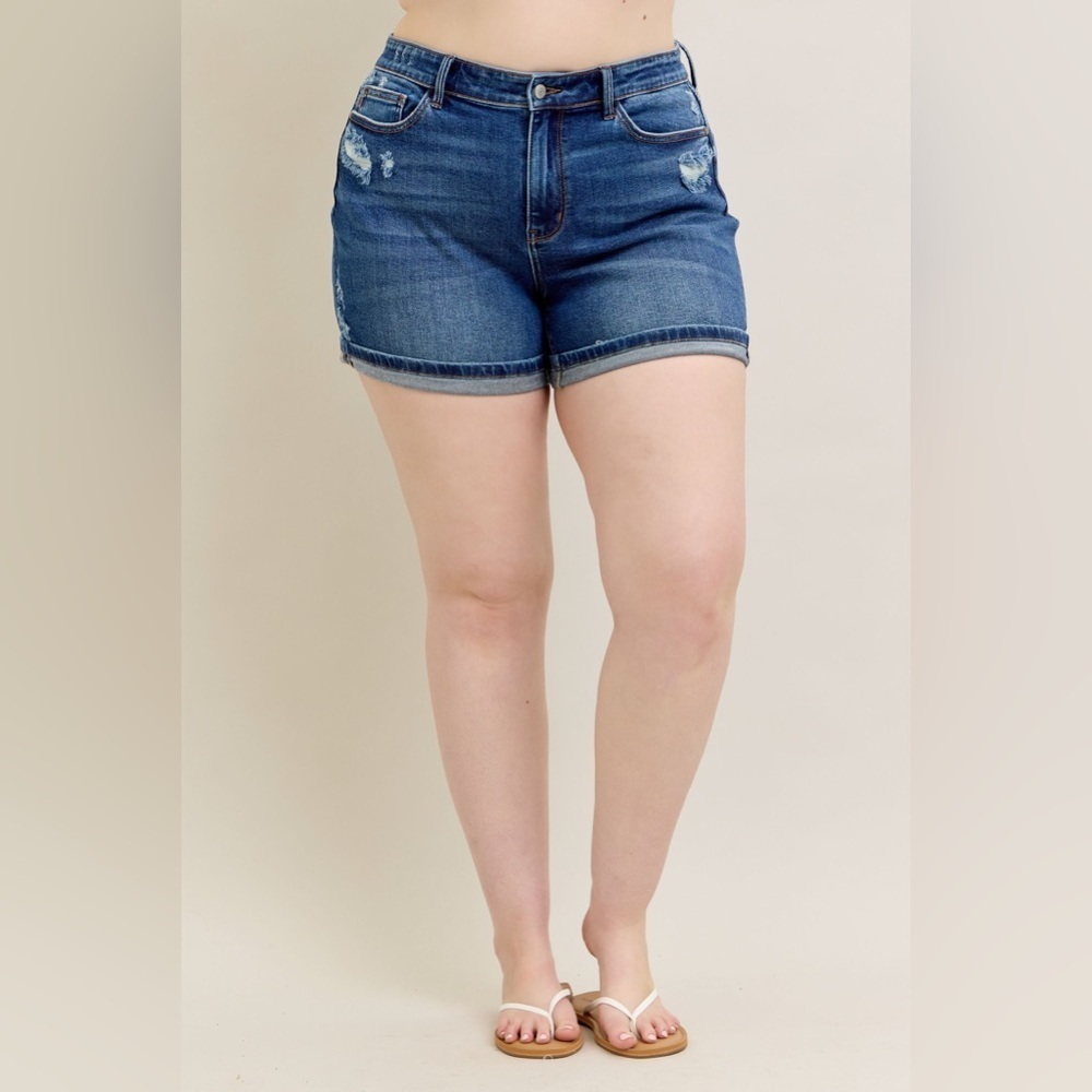 Judy Blue Womens Size 3XL Med Wash Distressed Denim Dad Short Cell Phone Pocket